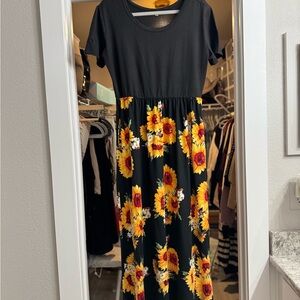 Floral Black Maxi Dress with Sunflowers